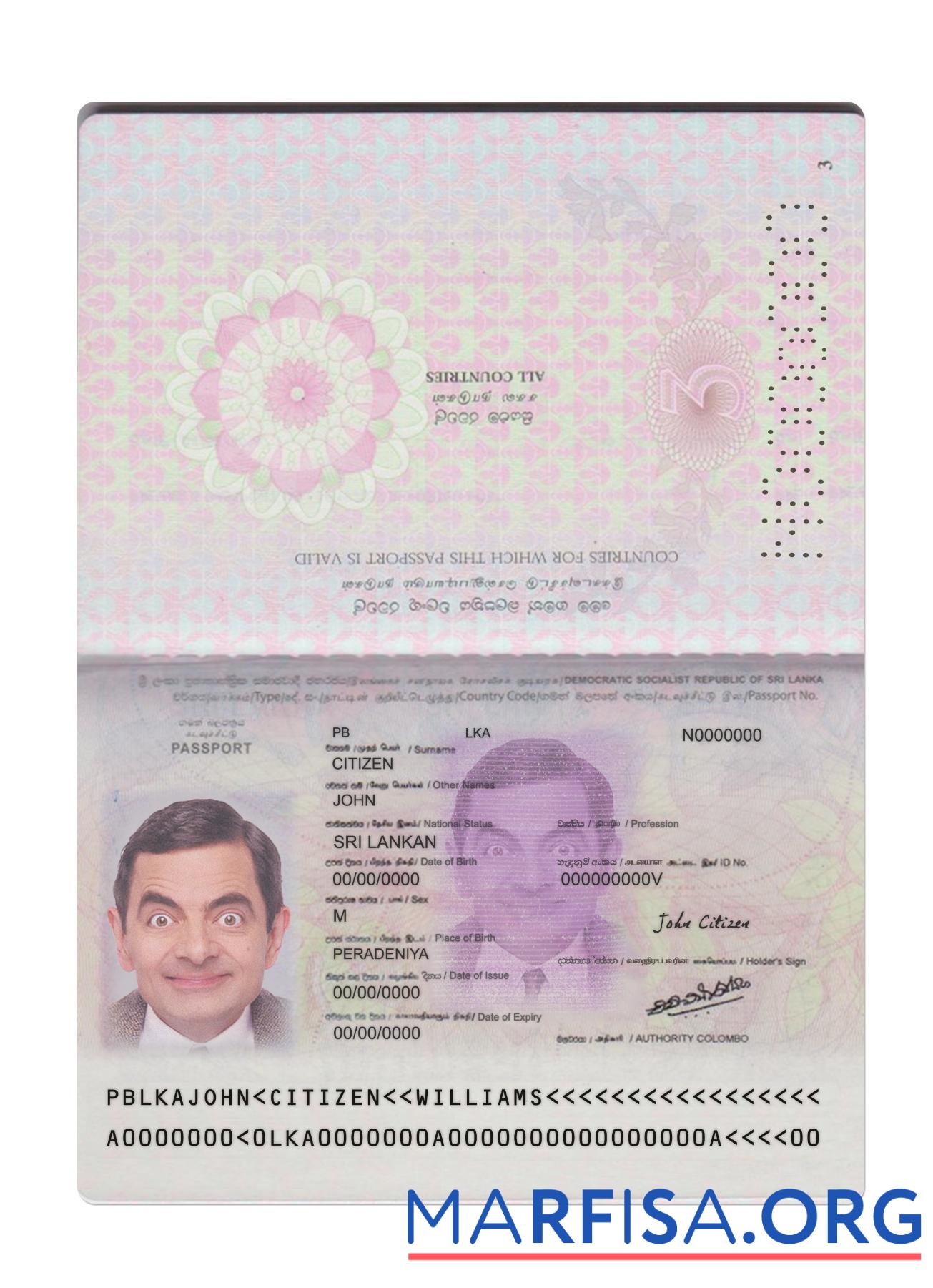 Realistic Sri Lanka passport version 2 download for verification